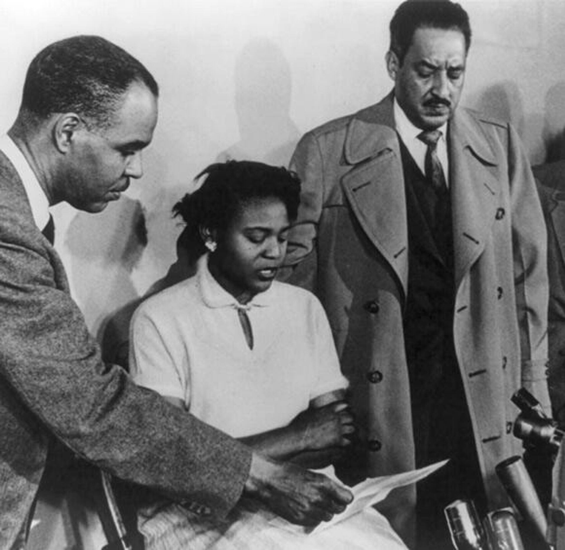 [Civil Rights activist] Roy Wilkins in press conference with Autherine Lucy and Thurgood Marshall, director and special counsel for NAACP Legal Defense and Education Fund. [1956] - Sputnik International, 1920, 13.02.2022