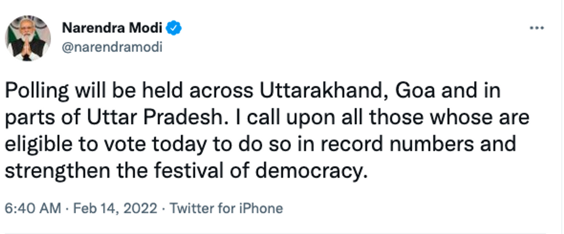 Prime Minister Narendra Modi tweets about elections.  - Sputnik International, 1920, 14.02.2022