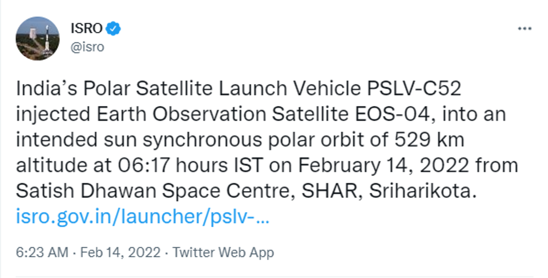 ISRO Confirms Launch of Polar Satellite Launch Vehicle PSLV-C52 - Sputnik International, 1920, 14.02.2022