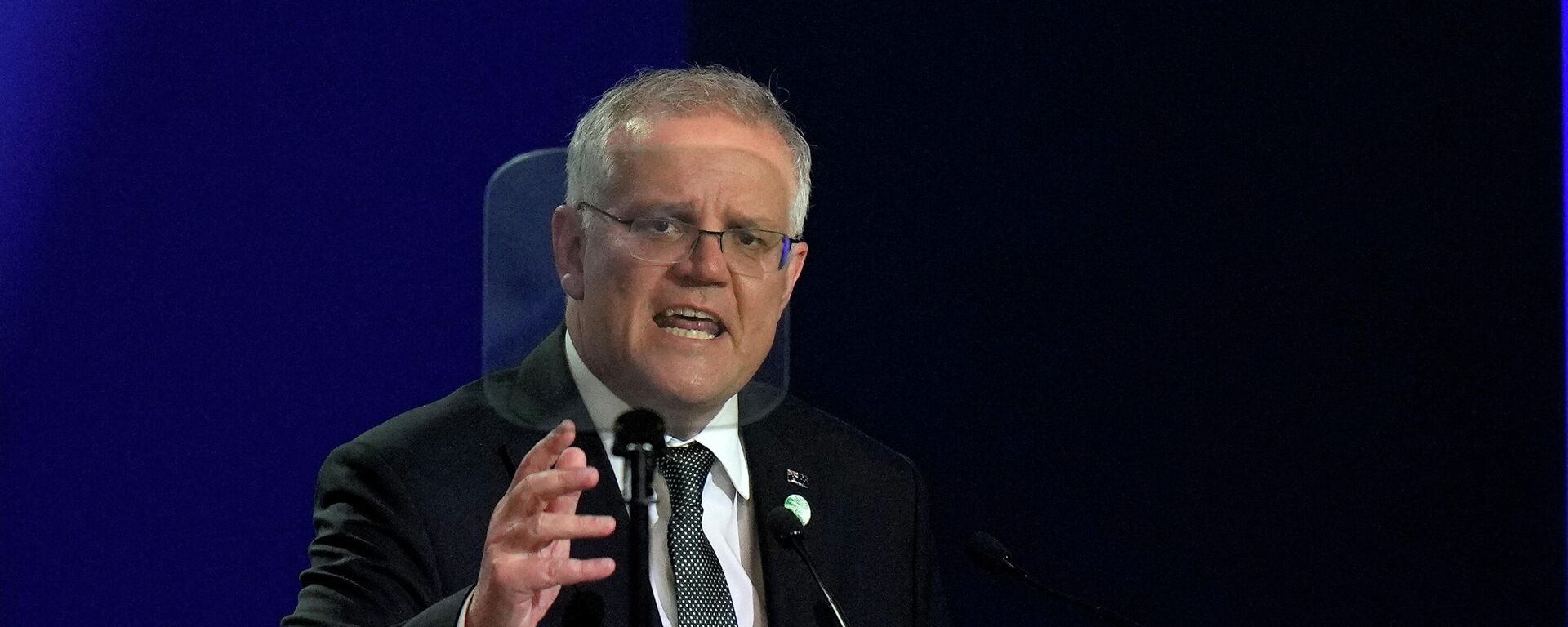 Australia's Prime Minister Scott Morrison gestures as he makes a statement at the UN Climate Change Conference (COP26) in Glasgow, Scotland, Britain November 1, 2021 - Sputnik International, 1920, 23.02.2022