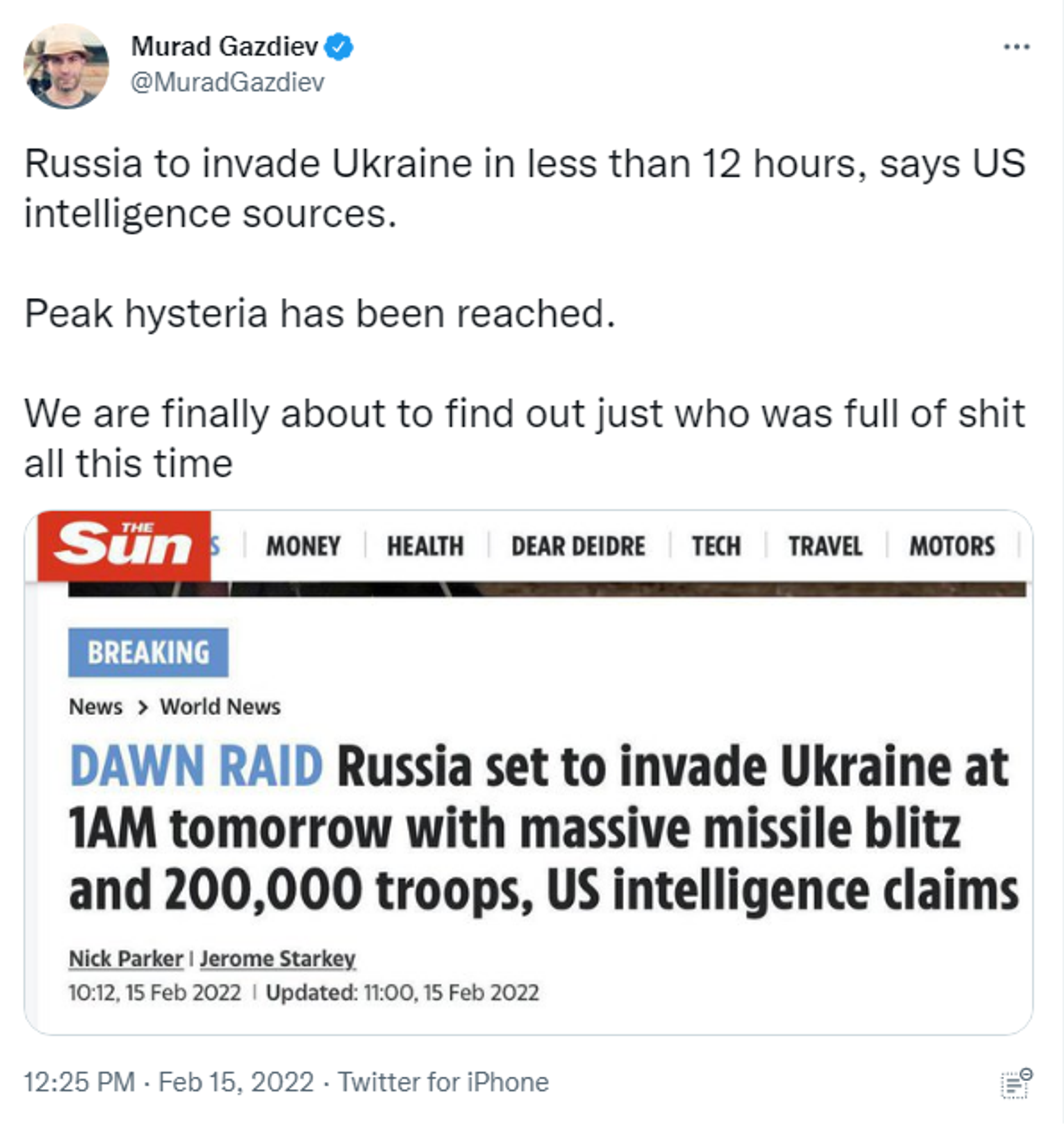 RT reporter Murad Gazdiev criticises British tabloid newspaper The Sun for scaremongering claims Russia is about to invade the Ukraine, February 15 2022. - Sputnik International, 1920, 15.02.2022