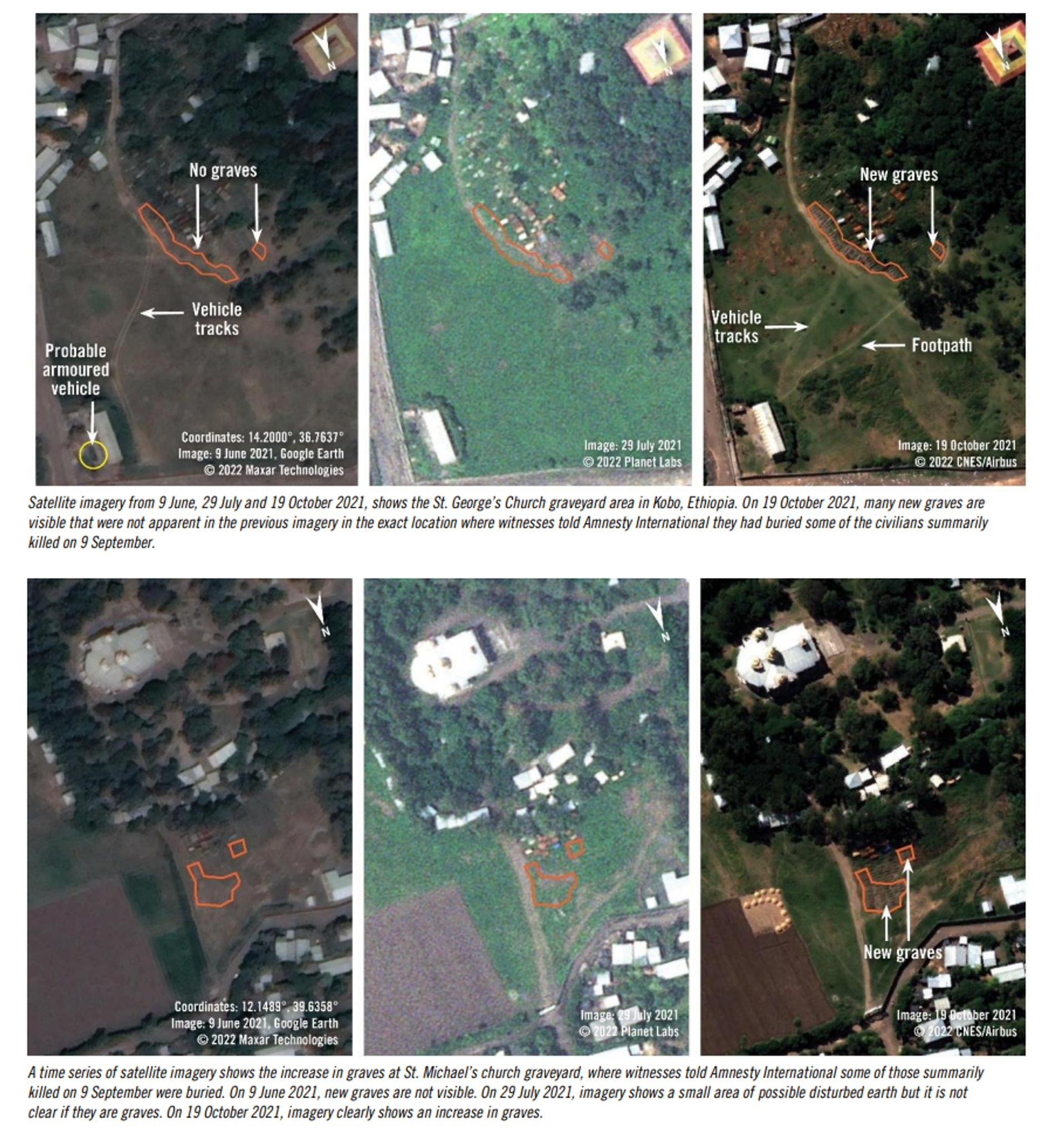 Satellite imagery used by Amnesty International’s Crisis Evidence Lab to identify the locations of mass graves near Kobo, Amhara State, Ethiopia, where the Tigray People's Liberation Front (TPLF) executed civilians in September and October 2021. - Sputnik International, 1920, 16.02.2022