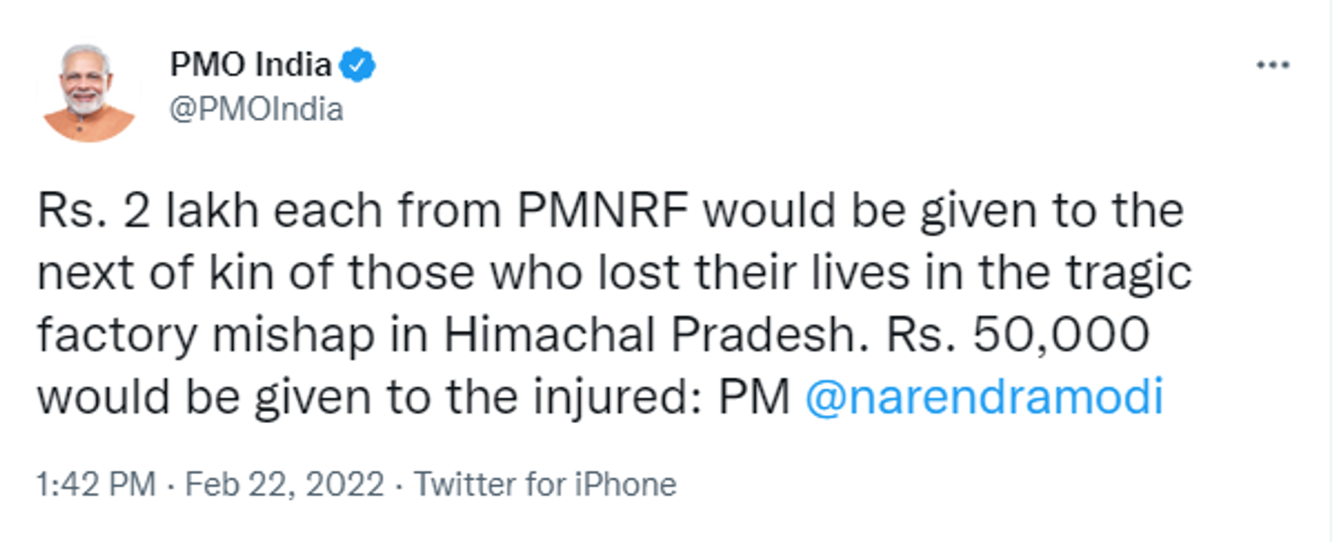 Prime Minister Modi announces compensation for the deceased and injured in the Himachal Pradesh firecracker factory blast.  - Sputnik International, 1920, 22.02.2022