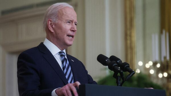 U.S. President Joe Biden delivers remarks on Russia's attack on Ukraine, in the East Room of the White House in Washington, U.S., February 24, 2022. - Sputnik International