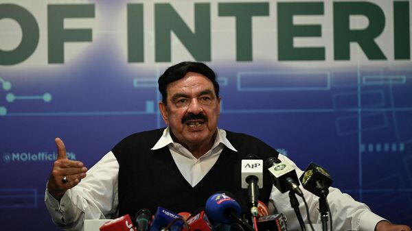 Pakistan Interior Minister Sheikh Rashid Ahmed speaks during a press conference in Islamabad on September 17, 2021, after New Zealand postponed a series of one-day international (ODI) cricket matches against Pakistan over security concerns.  - Sputnik International