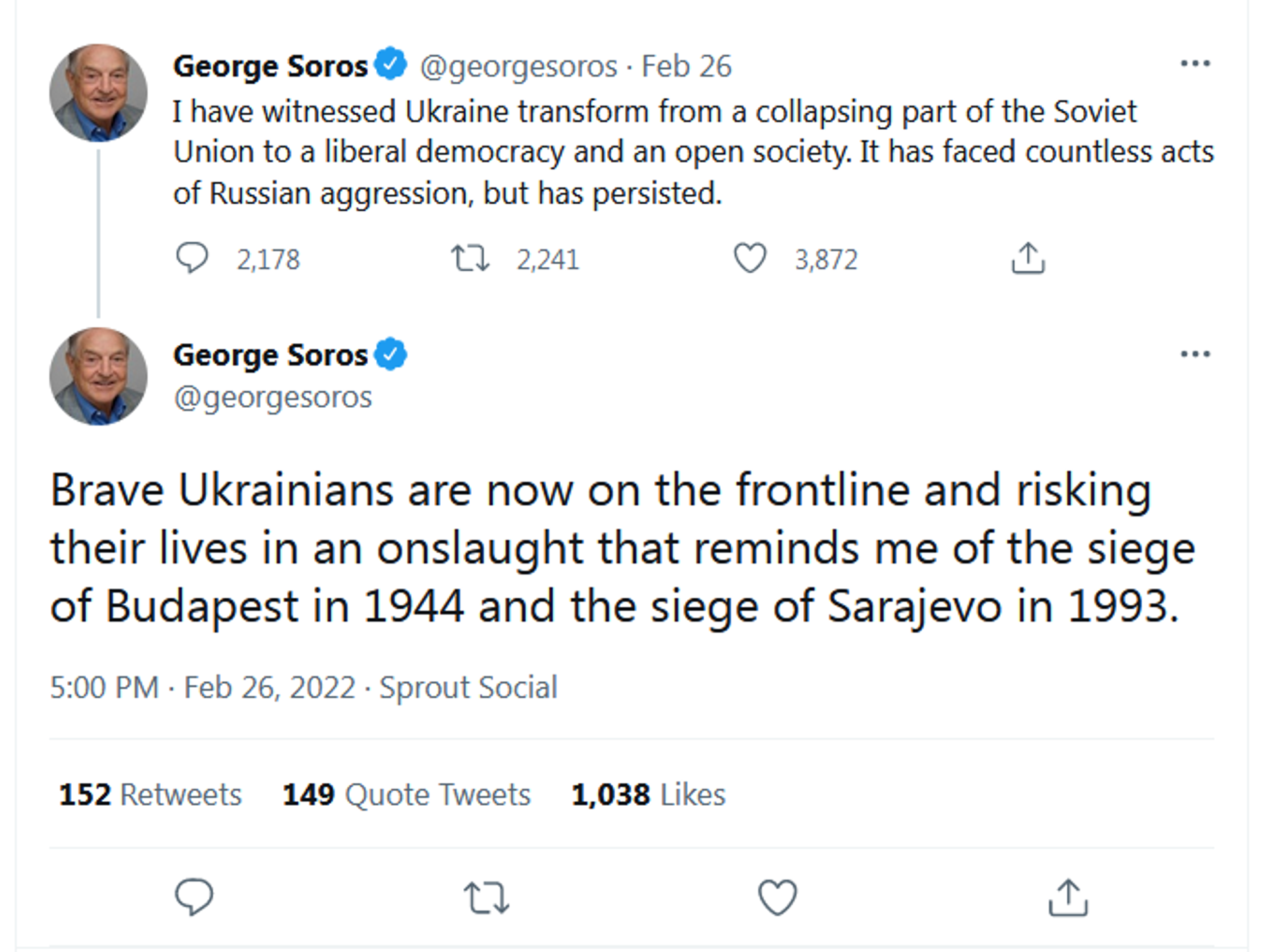 Tweet by George Soros. - Sputnik International, 1920, 27.02.2022