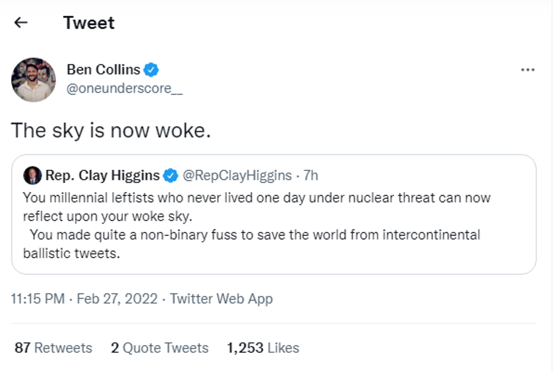 A Twitter reaction to Higgins' post. - Sputnik International, 1920, 28.02.2022
