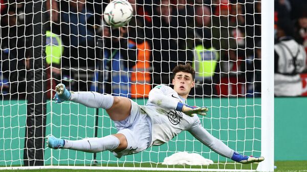 Soccer Football - Carabao Cup Final - Chelsea v Liverpool - Wembley Stadium, London, Britain - February 27, 2022  Chelsea's Kepa Arrizabalaga in action during the penalty shoot-out  - Sputnik International