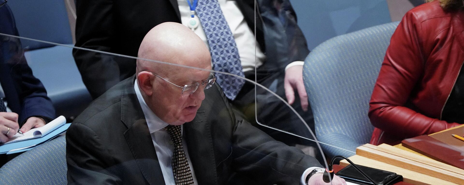 Russia's Ambassador to the United Nations Vassily Nebenzia sits at the U.N. Headquarters as the United Nations Security Council assembles to vote for a rare emergency special session of the 193-member U.N. General Assembly in Manhattan, New York City, U.S. February 27, 2022. Russia's Ambassador to the United Nations Vassily Nebenzia sits at the U.N. Headquarters as the United Nations Security Council assembles to vote for a rare emergency special session of the 193-member U.N. General Assembly in Manhattan, New York City, U.S. February 27, 2022. - Sputnik International, 1920, 28.02.2022