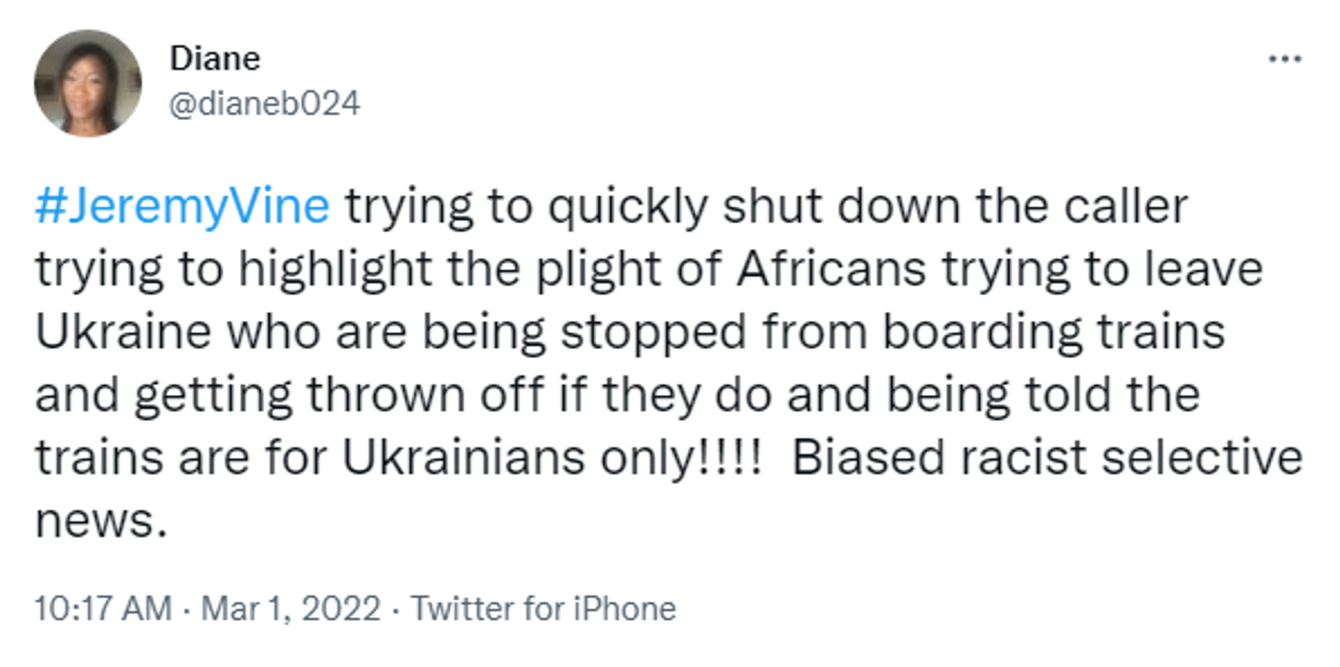 Tweet criticising Jeremy Vine for downplaying mistreatment of Africans by Ukrainian authorities - Sputnik International, 1920, 03.03.2022
