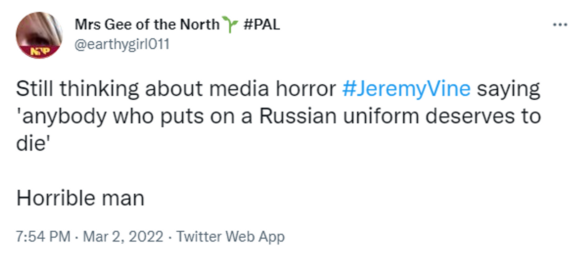 Tweet condemning Jeremy Vine's claim Russian soldiers deserve to die - Sputnik International, 1920, 03.03.2022
