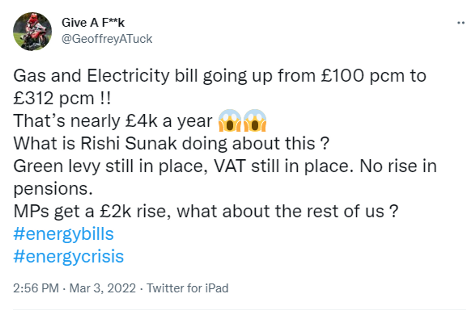 British Twitter user angry at sharp hikes in energy bills - Sputnik International, 1920, 04.03.2022