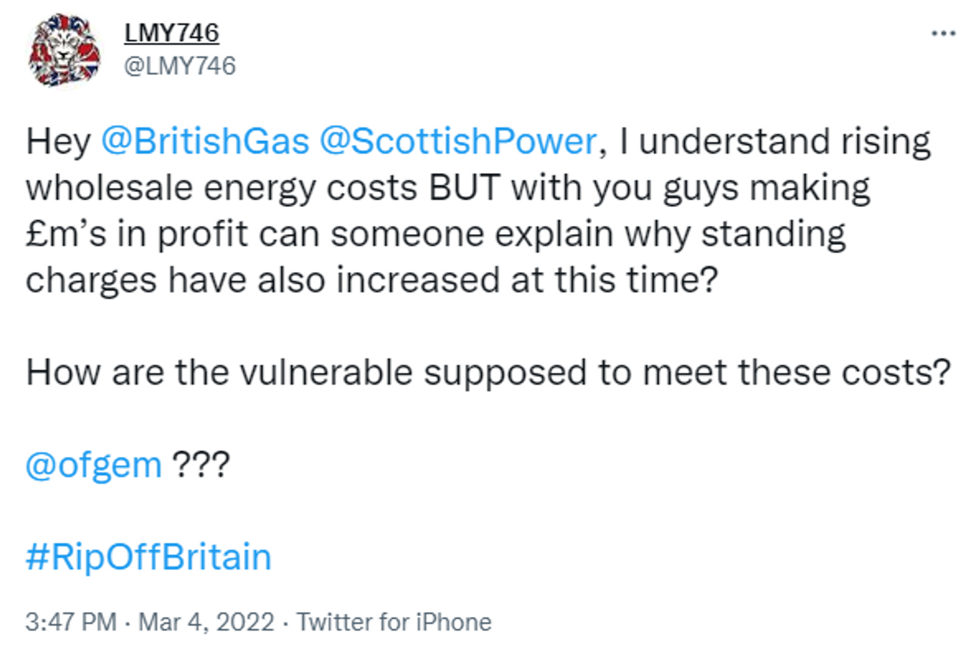 British Twitter user accusing energy companies of profiteering - Sputnik International, 1920, 04.03.2022