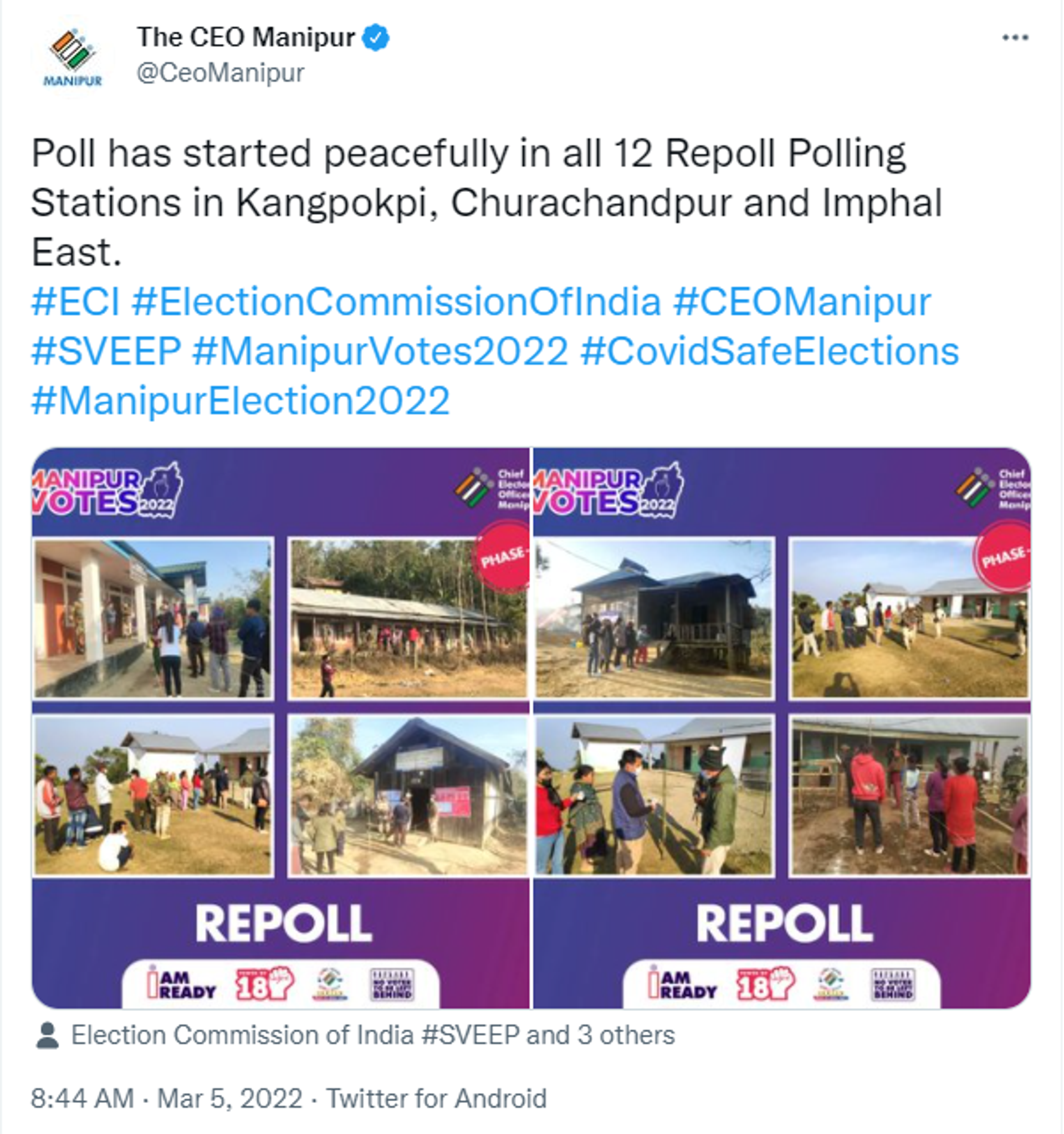 Poll has started peacefully in all 12 Repoll Polling Stations in Kangpokpi, Churachandpur and Imphal East - Sputnik International, 1920, 05.03.2022