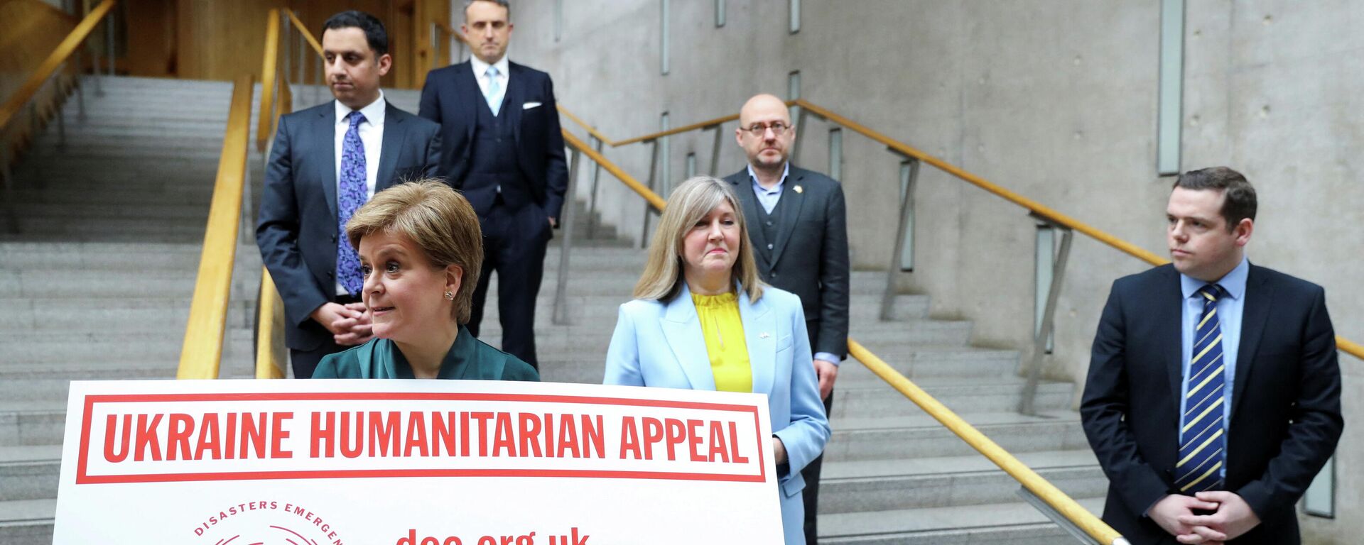 Scotland's First Minister and leader of the Scottish National Party, Nicola Sturgeon, launches Ukraine Humanitarian appeal with other party leaders at the parliament in Edinburgh - Sputnik International, 1920, 11.03.2022
