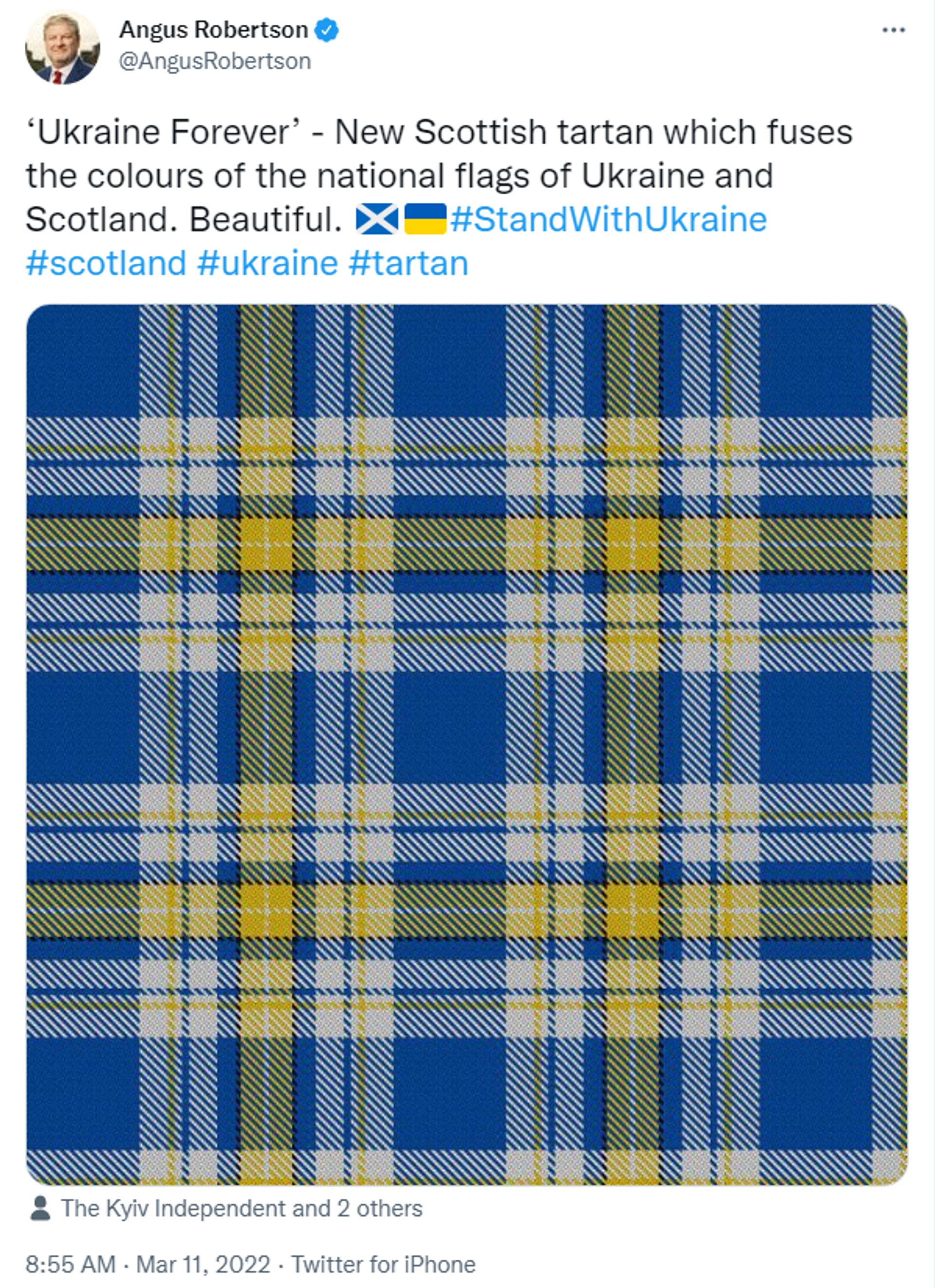 Tweet by Scottish National Party (SNP) MSP Angus Robertson of a design for Ukrainian tartan - Sputnik International, 1920, 11.03.2022