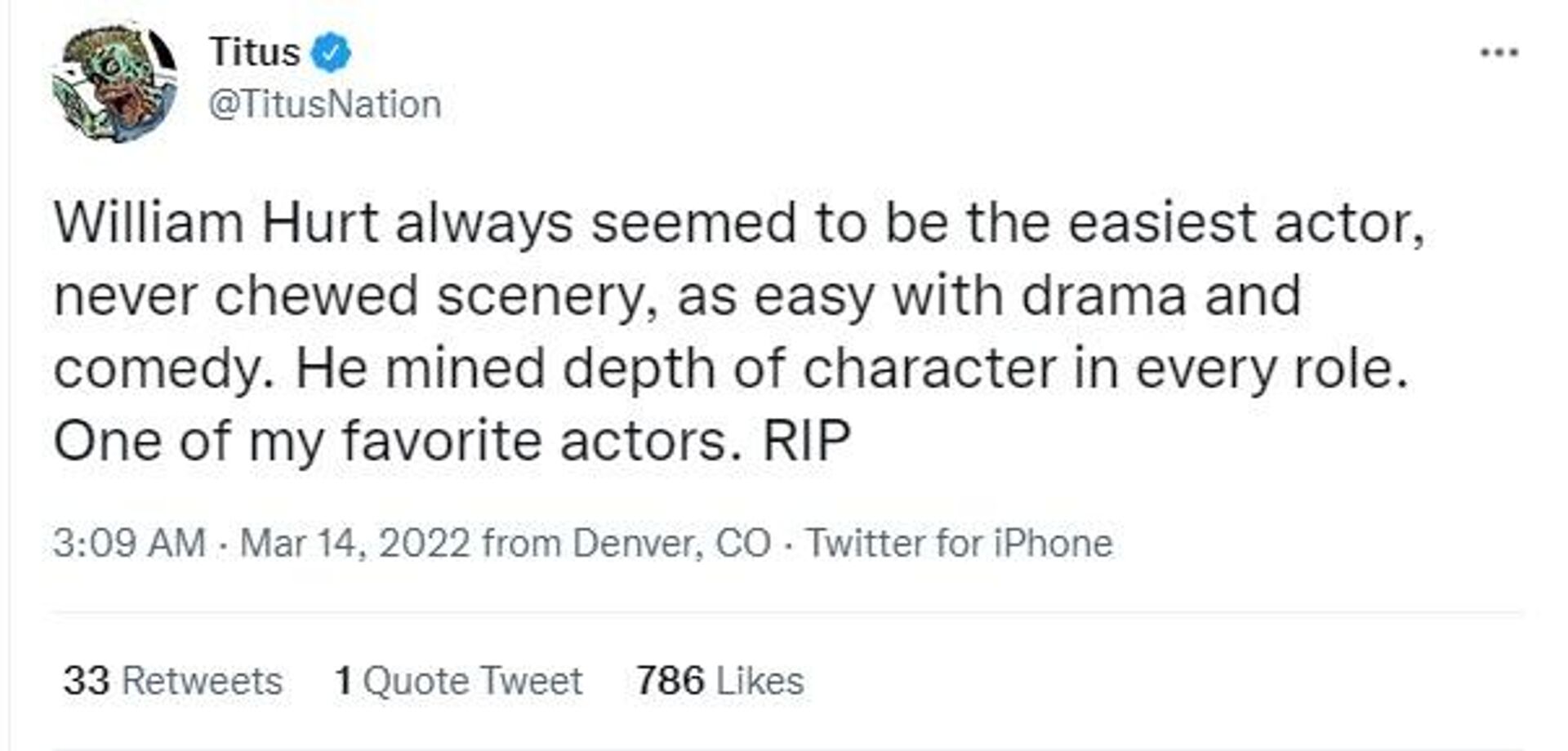 American comedian Titus pour in condolences on veteran Oscar-winning actor William Hurt's demise - Sputnik International, 1920, 14.03.2022