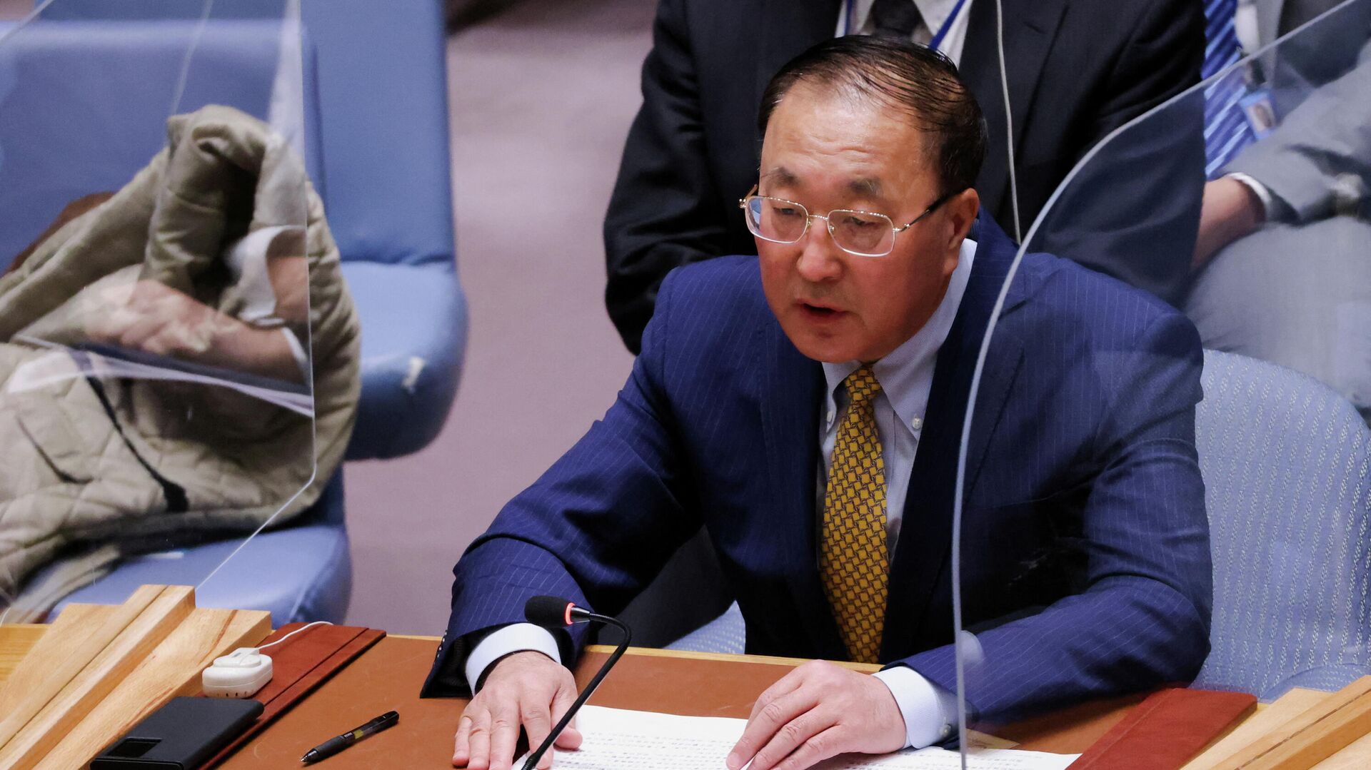 China's Ambassador to the U.N. Zhang Jun addresses the United Nations Security Council at the United Nations Headquarters in New York City, U.S., March 14, 2022. - Sputnik International, 1920, 14.03.2022
