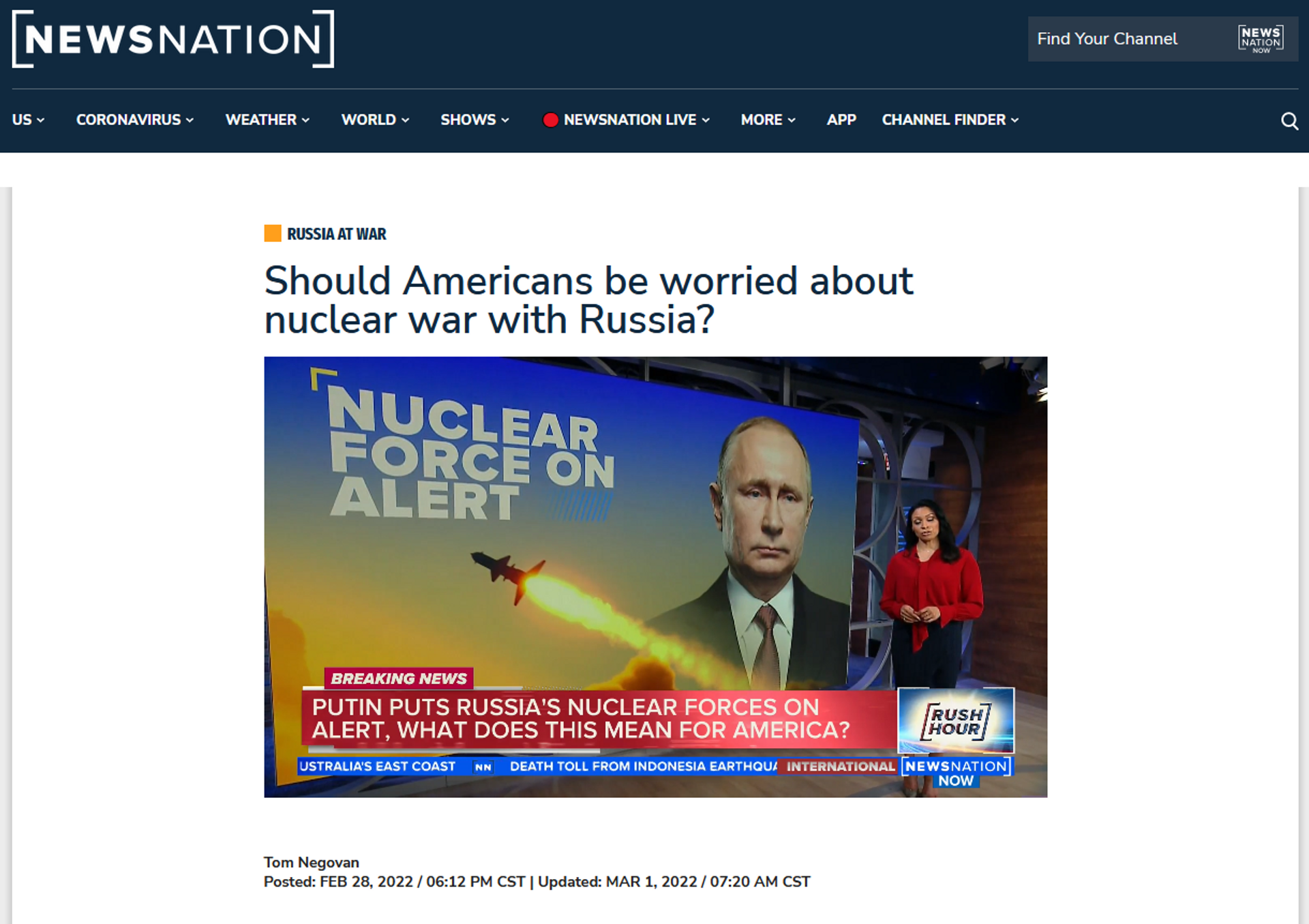 NewsNation: 'Should Americans be worried about nuclear war with Russia?' - Sputnik International, 1920, 15.03.2022