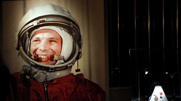 In this file photo taken on Monday, April 11, 2011, An undated portrait of the first man in space, Yuri Gagarin, and his award of the Hero of the Soviet Union, at right, part of an exhibition dedicated to the 50th anniversary of the first man in space, in Moscow, Russia. - Sputnik International