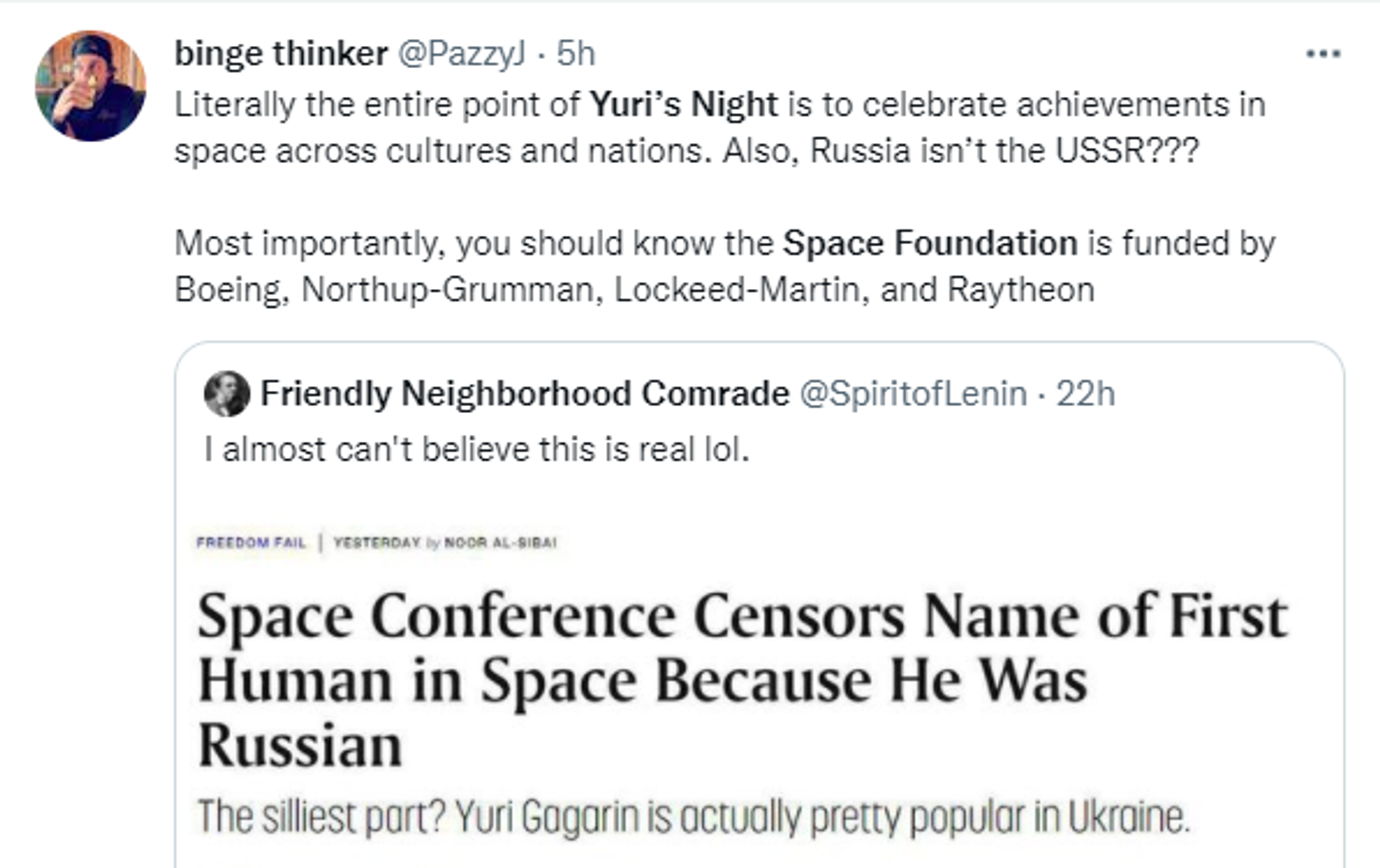 Users react to space conference erasing the name of Yuri Gagarin from event that celebrates human achievements. - Sputnik International, 1920, 19.03.2022