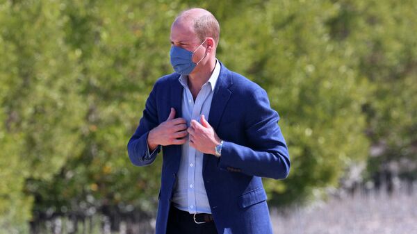 Britain's Prince William, Duke of Cambridge, gestures as he tours they tour the Jubail Magrove Park in Abu Dhabi during an official visit to the United Arab Emirates on February 10, 2022 - Sputnik International