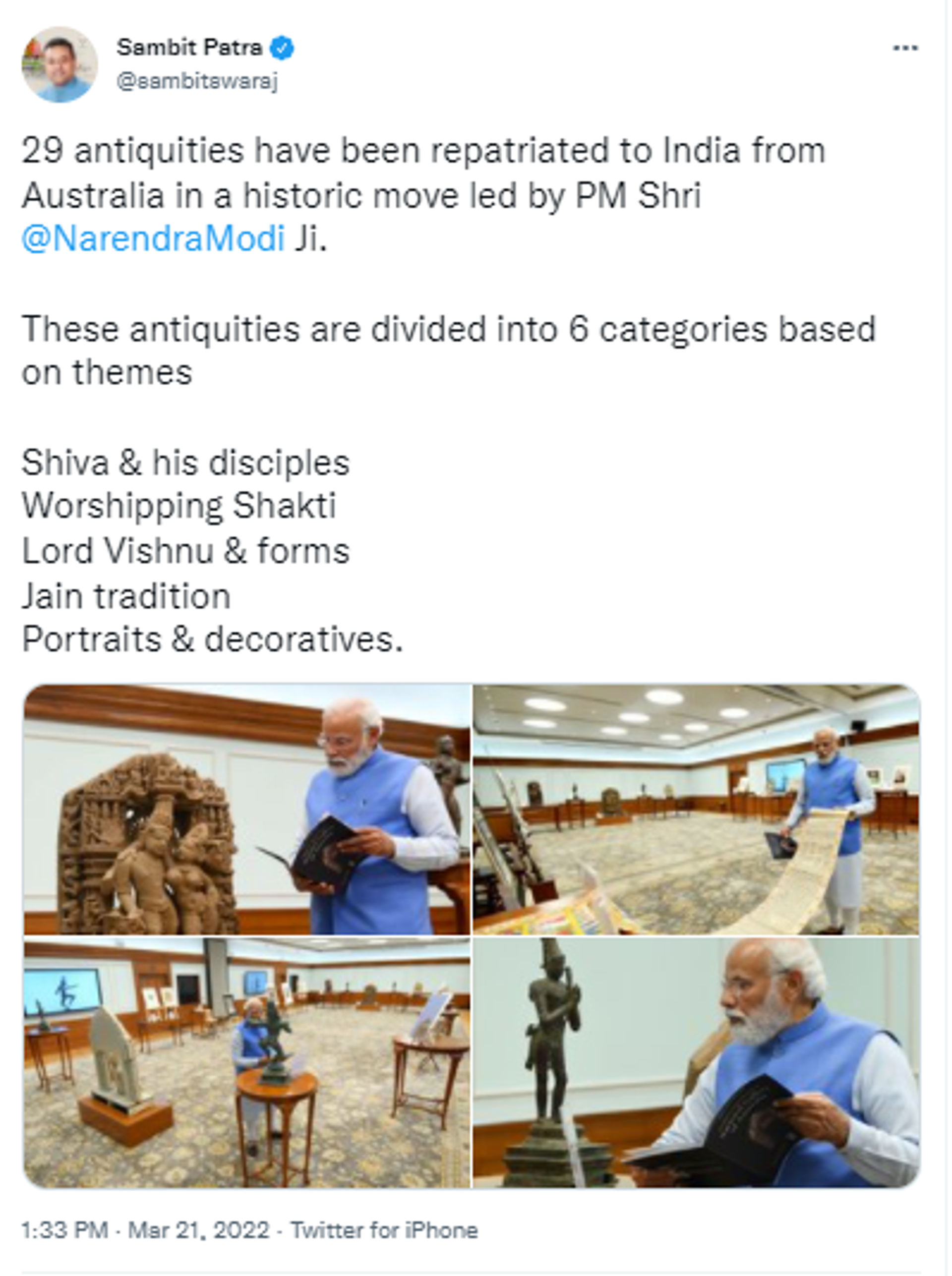 PM Modi Inspecting 29 Artefacts Repatriated to India from Australia - Sputnik International, 1920, 21.03.2022