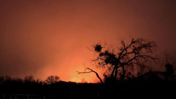 Eastland Complex wildfire burns near Rising Star, Eastland County, Texas, U.S. March 17, 2022 in this still image obtained from a social media video. - Sputnik International