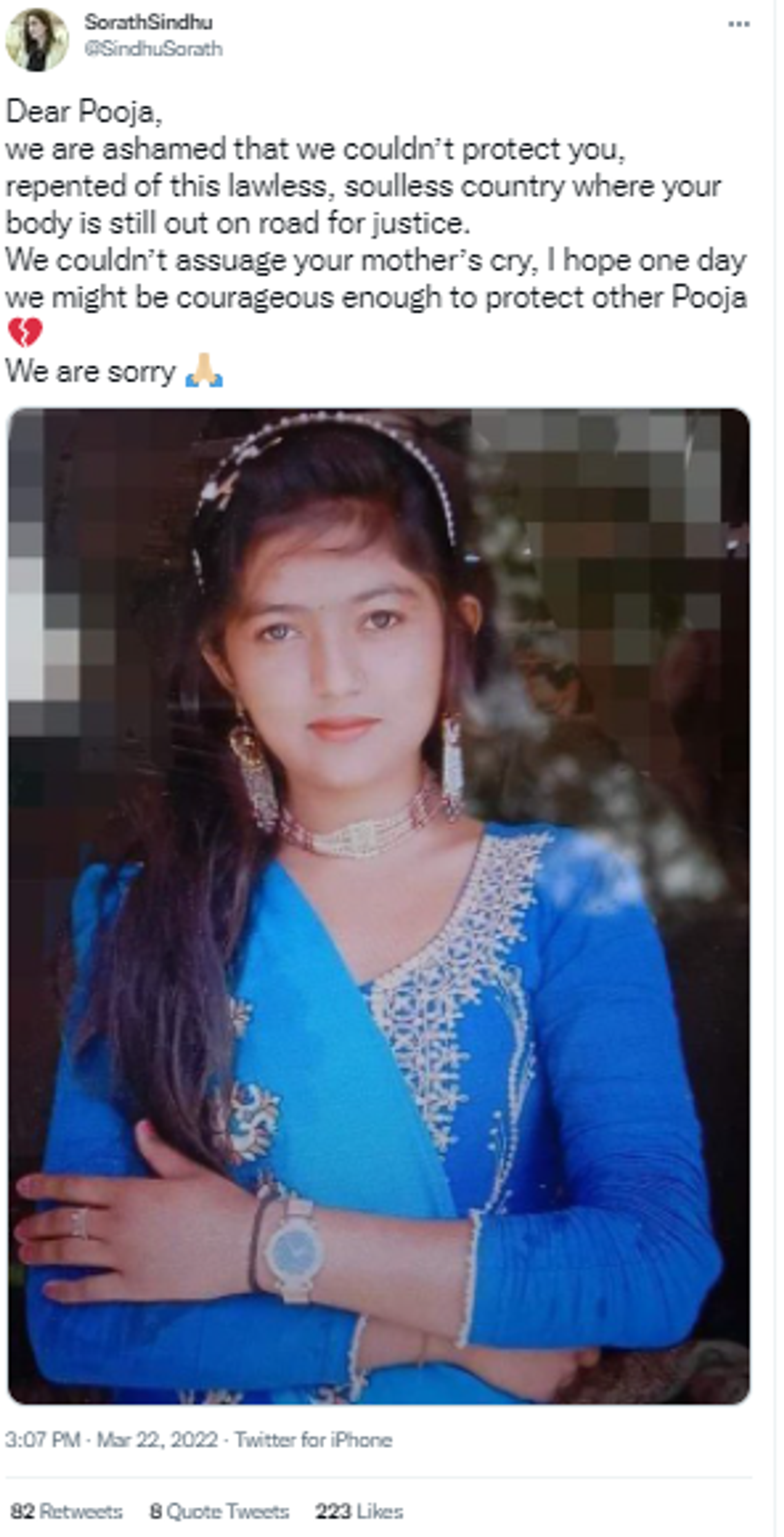 Social Media User from Pakistan Expresses Grief on Killing of Hindu Girl Pooja Oad - Sputnik International, 1920, 22.03.2022