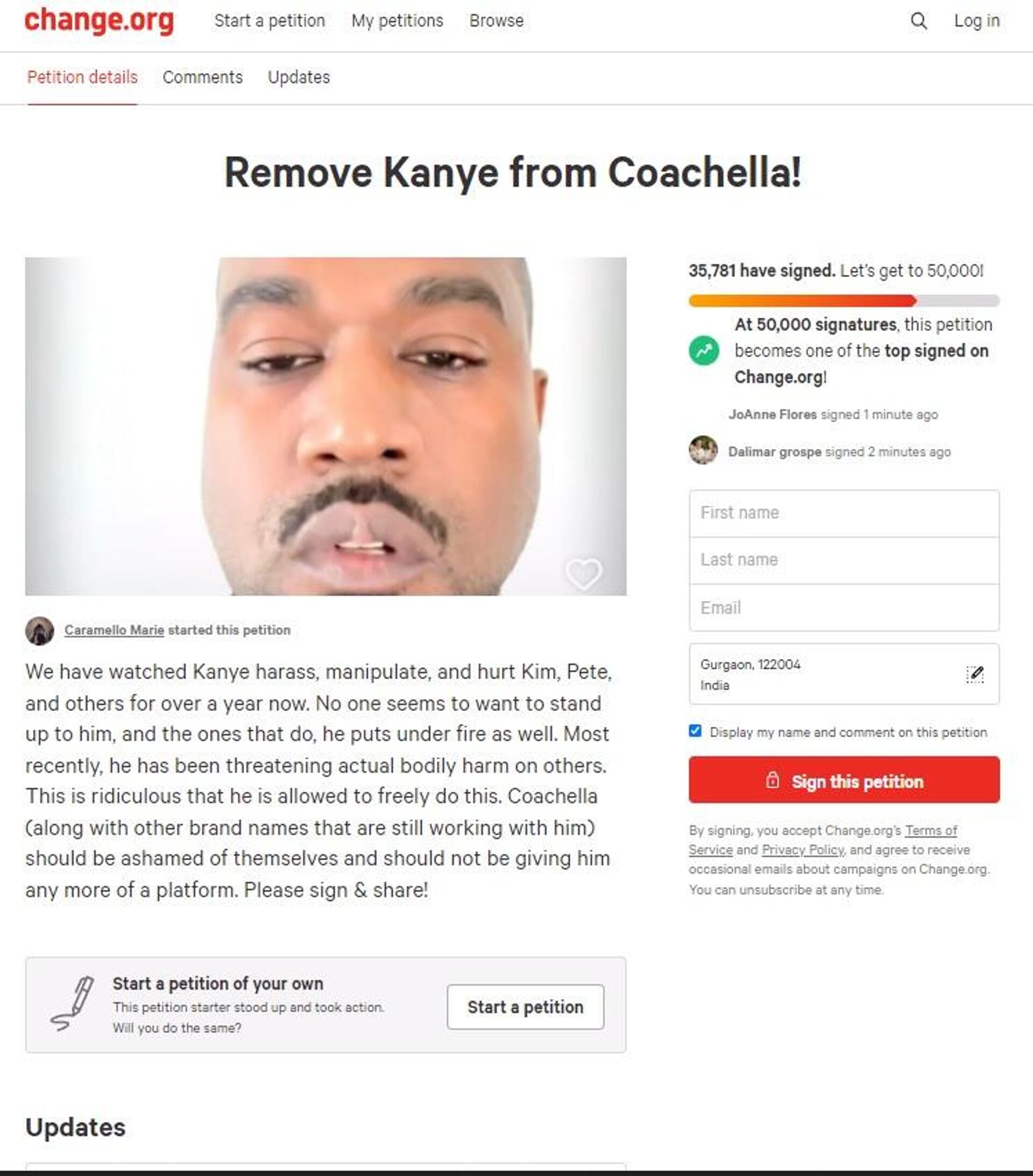 Screenshot of the online petition filed against American rapper Kanye West on Change.org platform - Sputnik International, 1920, 23.03.2022
