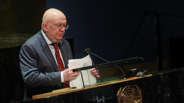 Russian Ambassador to the U.N. Vassily Nebenzia addresses a special session of the U.N. General Assembly on Russia's invasion of Ukraine, at the United Nations Headquarters in New York, U.S., March 23, 2022. - Sputnik International
