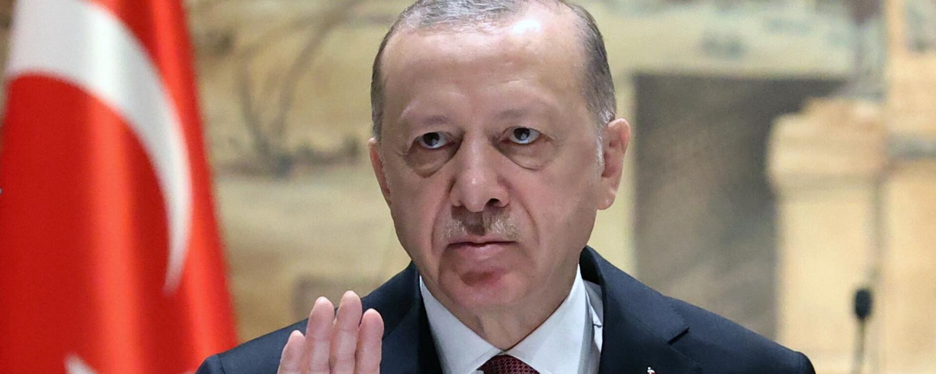 Turkish President Recep Tayyip Erdogan attends the Russian-Ukrainian talks at the Dolmabahce Palace, in Istanbul, Turkey - Sputnik International, 1920, 16.05.2022