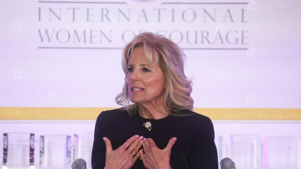 U.S. first lady Jill Biden addresses the 16th annual International Women of Courage (IWOC) Awards virtual ceremony at the State Department in Washington, U.S., March 14, 2022 - Sputnik International