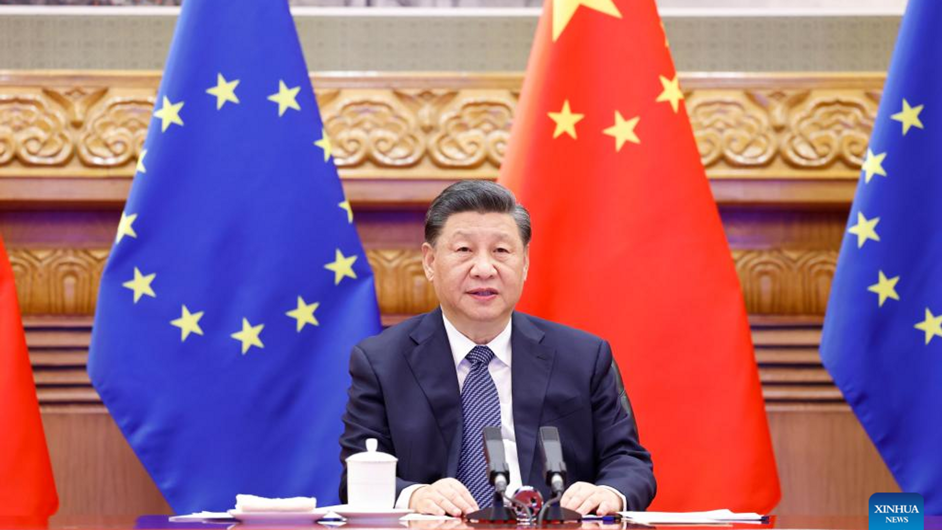Chinese President Xi Jinping meets with European Council President Charles Michel and European Commission President Ursula von der Leyen via video link in Beijing, capital of China, April 1, 2022. - Sputnik International, 1920, 09.05.2022