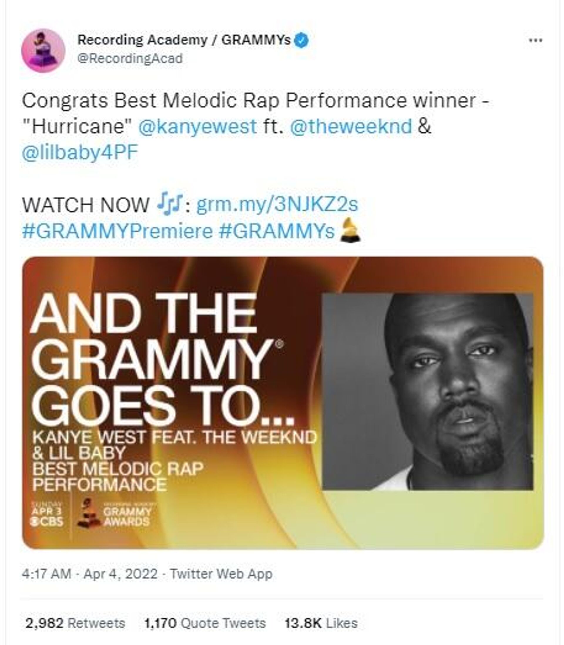 Rapper Kanye West wins two Grammy Awards despite being barred from performing at the musical gala - Sputnik International, 1920, 04.04.2022