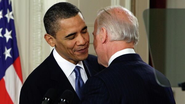 Vice President Joe Biden whispers This is a big f------ deal, to President Barack Obama after introducing Obama during the health care bill ceremony in the East Room of the White House in Washington, March 23, 2010. - Sputnik International
