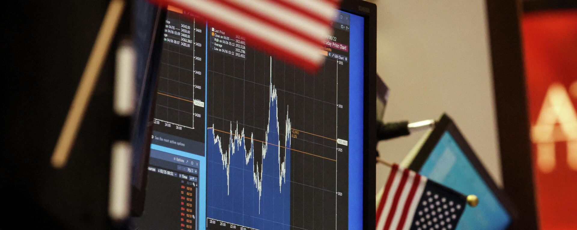 A screen displays a stock chart at a work station on the floor of the New York Stock Exchange (NYSE) in New York City, U.S., April 6, 2022. - Sputnik International, 1920, 18.04.2022