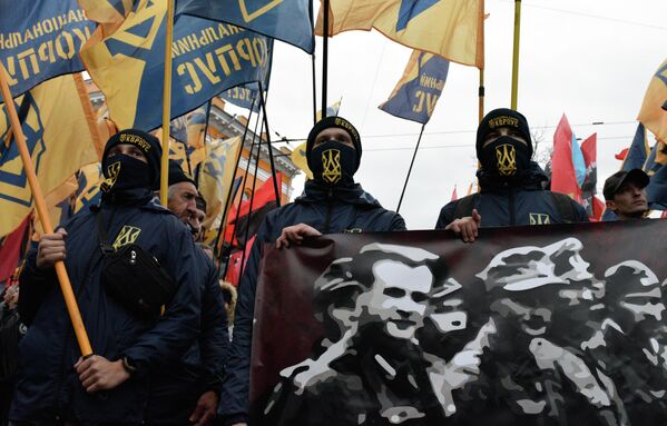2017: Kiev. Participants of a march dedicated to the creation of the Ukrainian Insurgent Army, which coincides with Ukraine Defender Day, a public holiday established in 2014 by then-President Petro Poroshenko and held annually since then each 14 October. - Sputnik International