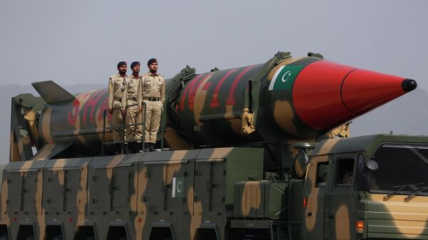 A Pakistani-made Shaheen-III missile, that is capable of carrying nuclear warheads, are displayed during a military parade to mark Pakistan National Day, in Islamabad, Pakistan, Wednesday, March 23, 2022. - Sputnik International