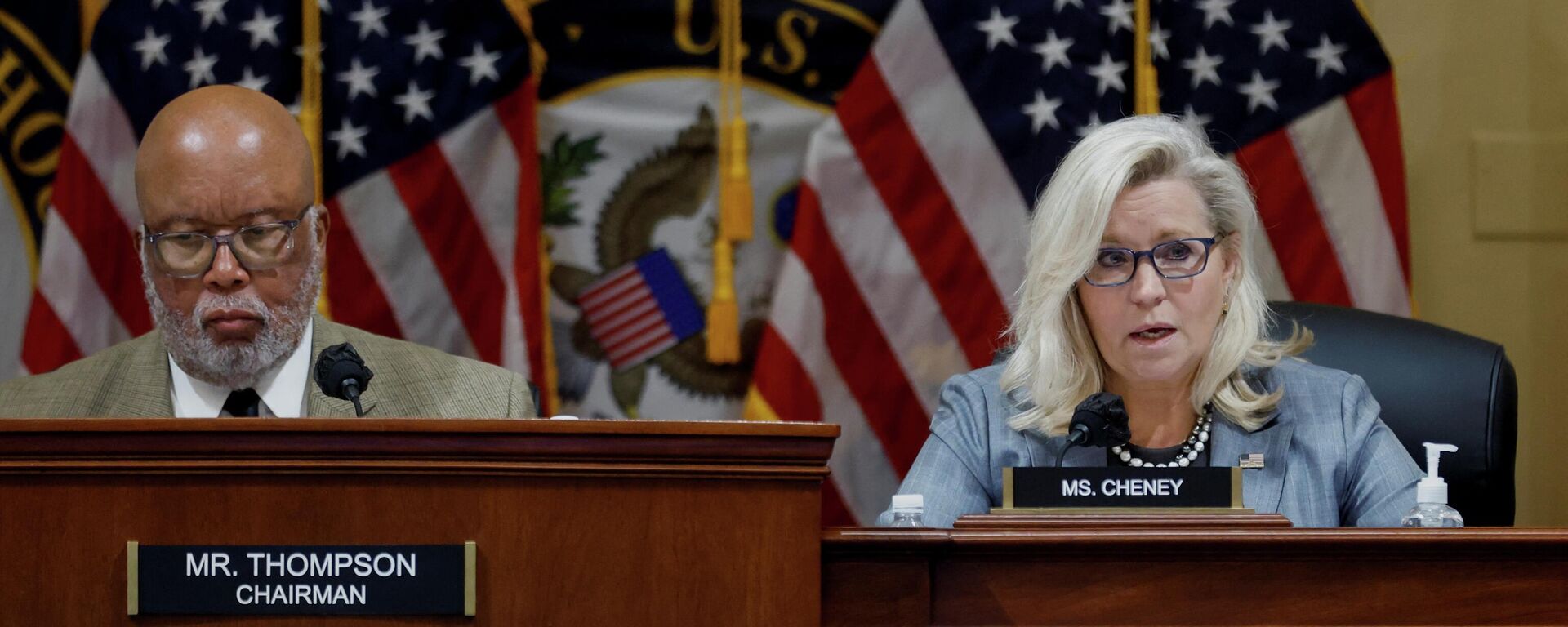 Committee Chairman U.S. Representative Bennie Thompson (D-MS) and Vice-Chair Rep. Liz Cheney (R-WY) lead the U.S. House Select Committee to Investigate the January 6th Attack on the U.S. Capitol as they meet to decide whether to recommend the U.S. House to cite Trump administration officials Peter Navarro and Dan Scavino for criminal contempt of Congress, on Capitol Hill in Washington, U.S. March 28, 2022. - Sputnik International, 1920, 10.04.2022