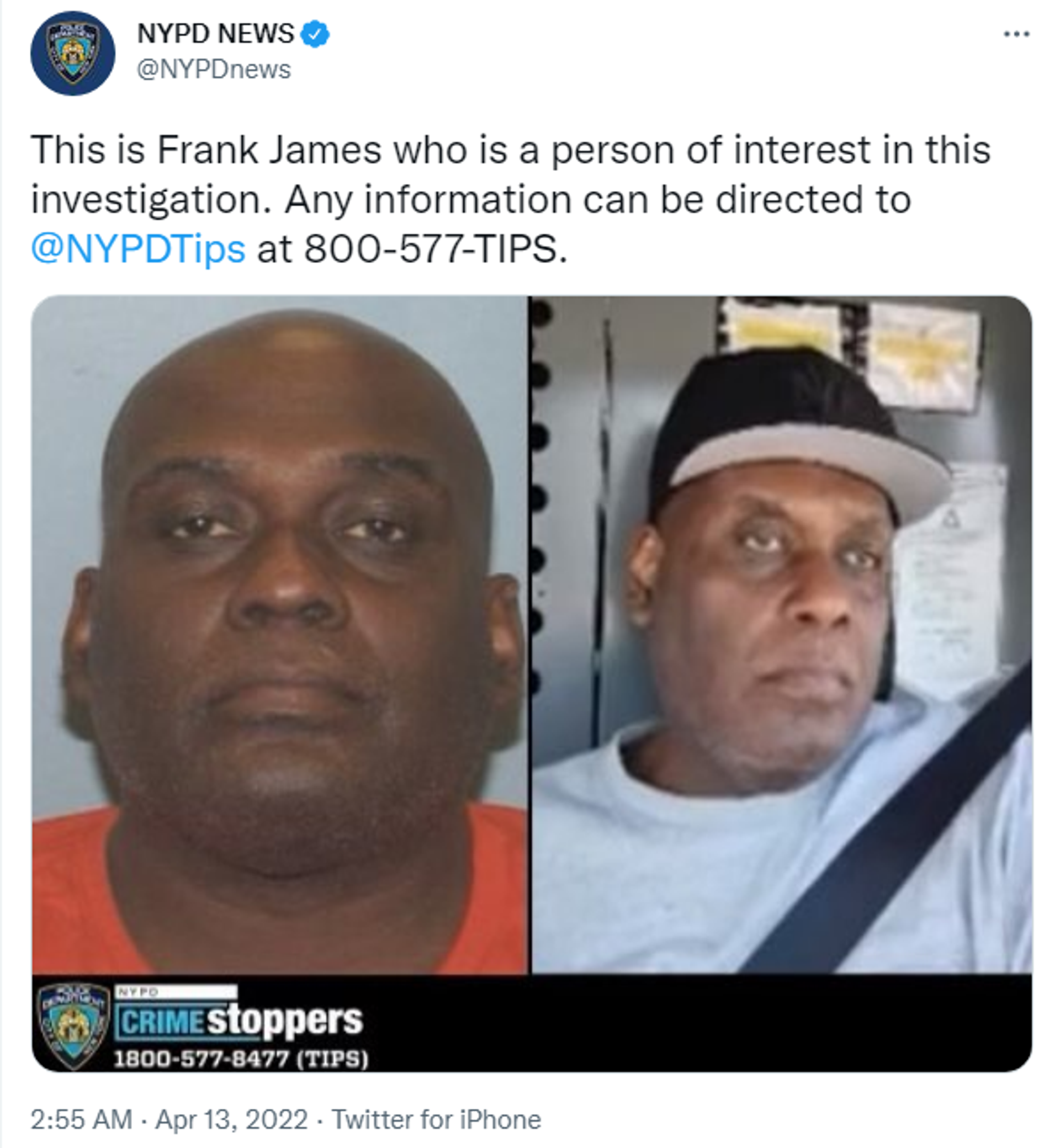 A screenshot of a photo showing Frank James, who is a person of interest in the Brooklyn shooting, which occurred on 12 April 2022. - Sputnik International, 1920, 13.04.2022