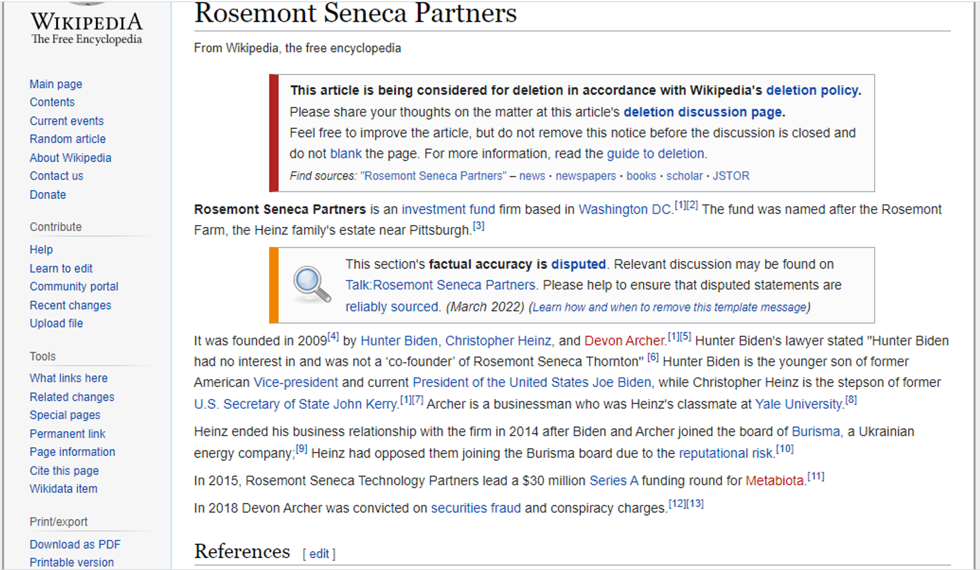 A screenshot of a now-deleted Wikipedia page on Rosemont Seneca Partners firm. - Sputnik International, 1920, 23.04.2022