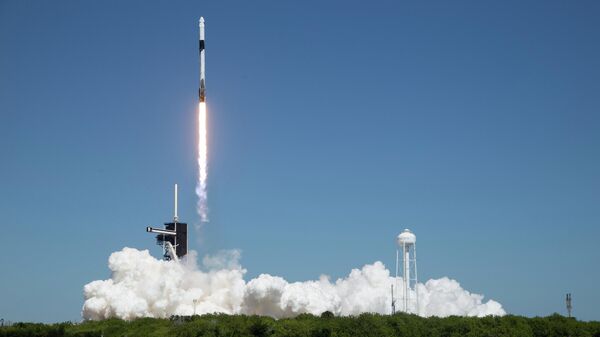 In this image provided by NASA, a SpaceX Falcon 9 rocket, with the Crew Dragon capsule attached, lifts off with the first private crew from Launch Complex 39A Friday, April 8, 2022, at the Kennedy Space Center in Cape Canaveral, Fla. - Sputnik International