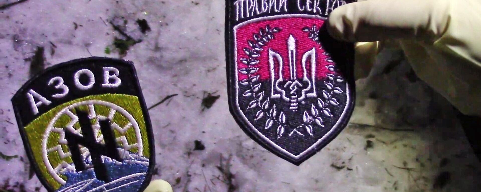 Insignia patches of the Azov Regiment (left) and the Right Sector (right) in a secreengrab of a Russian FSB video. File photo. - Sputnik International, 1920, 21.06.2022