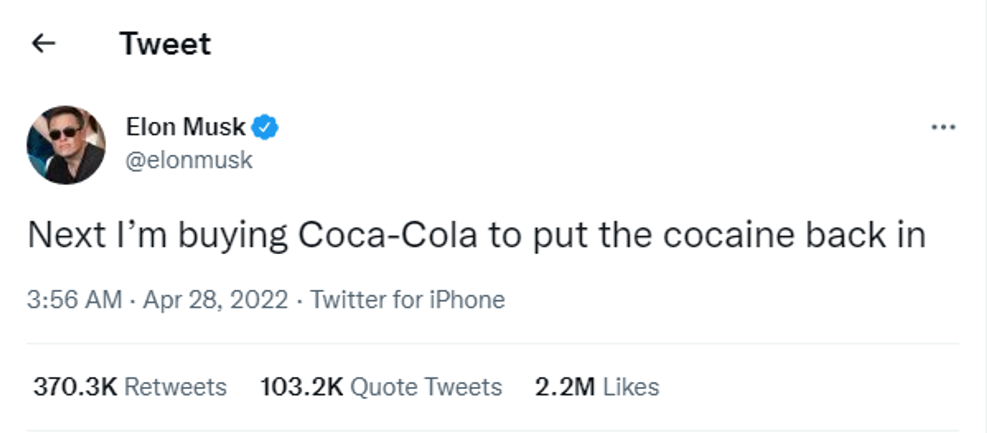 A screenshot of a post by Elon Musk, joking about buying Coca-Cola - Sputnik International, 1920, 28.04.2022