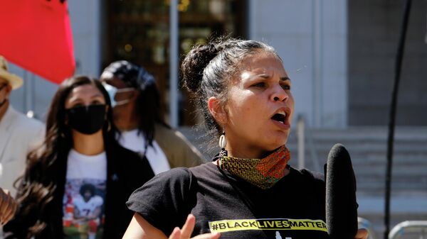  In this Aug. 5, 2020 file photo, Melina Abdullah speaks during a Black Lives Matter protest at the Hall of Justice in downtown Los Angeles. - Sputnik International