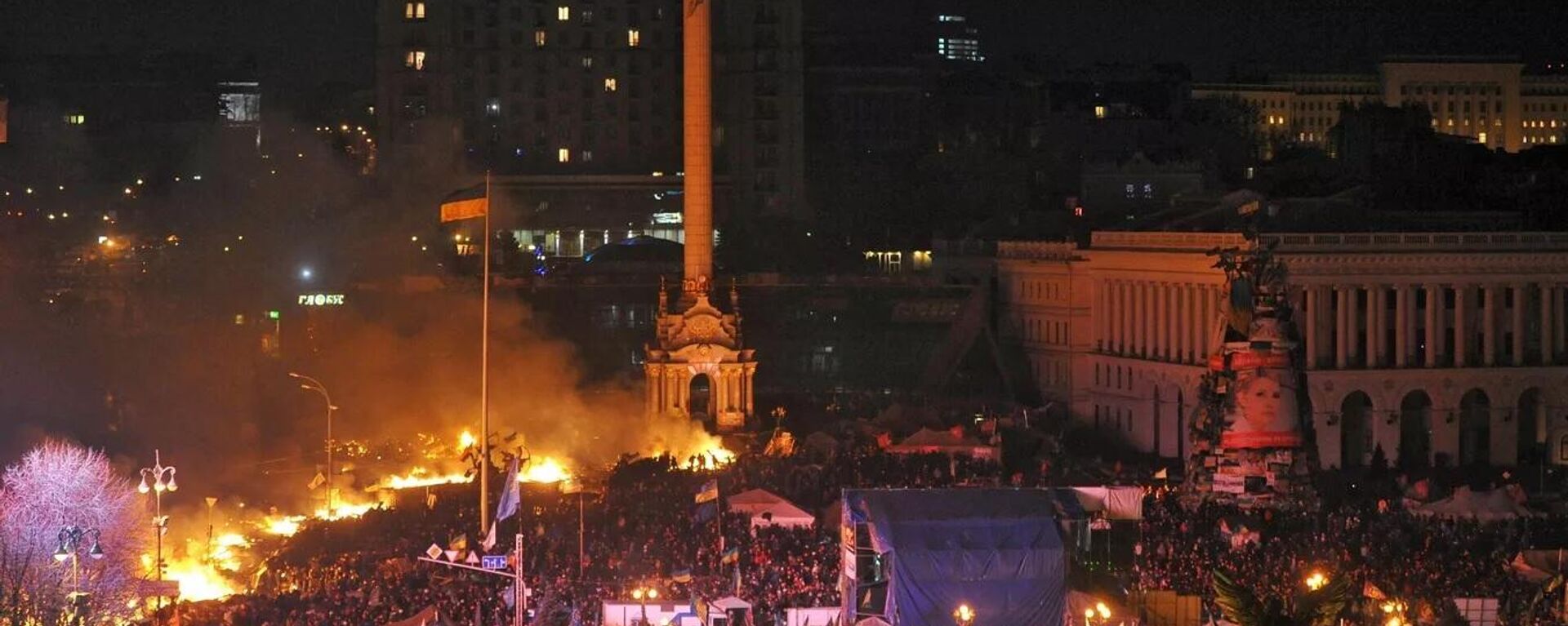 In the winter of 2014, violent clashes between protesters, including nationalists, and Ukrainian security forces broke out on Independence Square, known in Ukrainian as Maidan Nezalezhnosti, in Kiev. Photo: Tents of European integration supporters on Independence Square in Kiev, where clashes between the opposition and police broke out. 18 February 2014.
 - Sputnik International, 1920, 06.02.2025