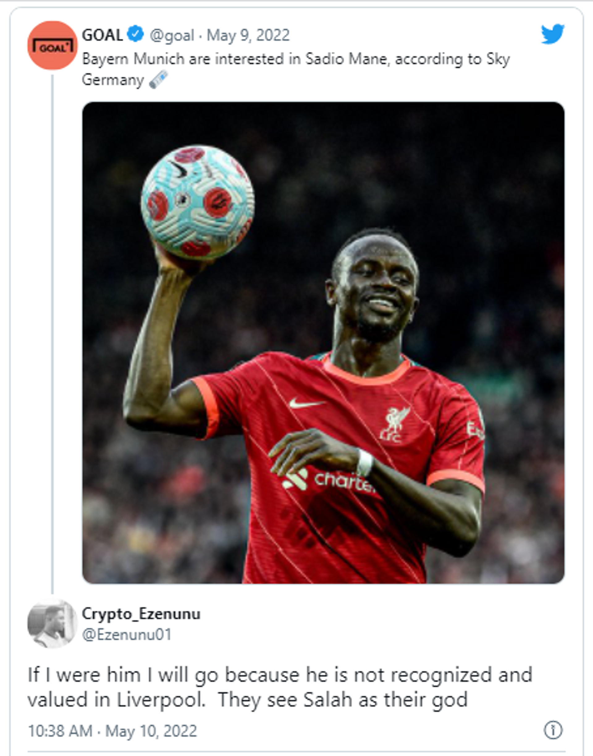 Twitter screenshot of a Liverpool supporter - Sputnik International, 1920, 10.05.2022