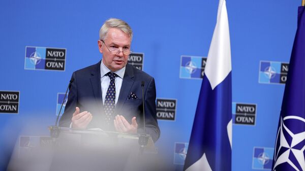 Finland's Foreign Minister Pekka Haavisto speaks during a media conference at NATO headquarters in Brussels, Monday, Jan. 24, 2022. - Sputnik International