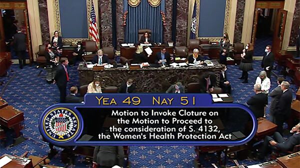 In this image from Senate TV, the tally of a Senate vote that was taken on the Senate floor is shown, Wednesday, May 11, 2022 at the Capitol in Washington. The Senate has failed vote in an effort toward enshrining Roe v. Wade abortion access into federal law. Wednesday's 51-49 negative vote almost along party lines provided a stark display of the nation’s partisan divide over the landmark court decision and the limits of legislative action. The afternoon roll call promised to be the first of several efforts in Congress to preserve the nearly 50-year-old court ruling. - Sputnik International